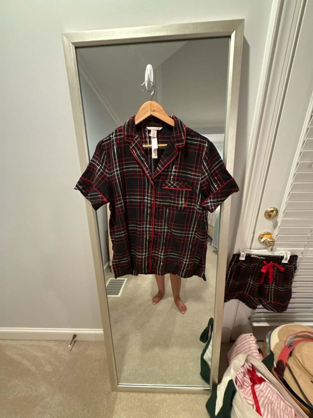 Victoria's Secret Flannel Short Pajama Set Black/Vs White/Red Yd Plaid XS